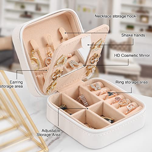 Small Travel Jewelry Box With Mirror, Portable Jewelry organizer Display Storage Box for Earrings Rings Necklaces, Jewelry ase for female Girls white 1pc