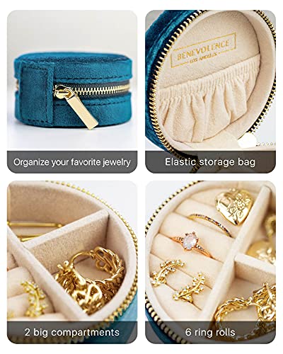 Benevolence LA Plush Velvet Travel Jewelry Box Organizer | Small Travel Case for Women | Mini Organizer for Accessories | Gift for Her - Ocean Blue