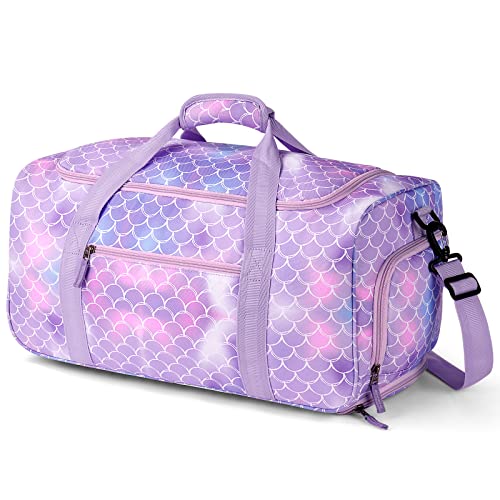 Choco Mocha Girls Mermaid Suitcase with Wheels Kids Purple Rolling Duffle Bag for Camping Teen Girls Toddler Luggage Bag for Travel, 22inch