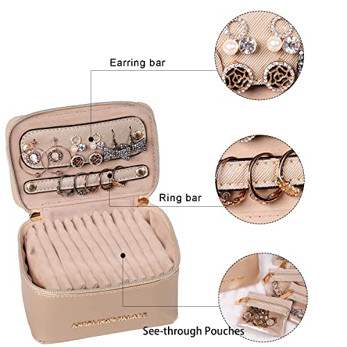 Angelina's Palace Jewelry Organizer Case Bridesmaid Gifts Travel Bag Vegan Leather Box for Necklace Earring Bracelet Ring(champagne)
