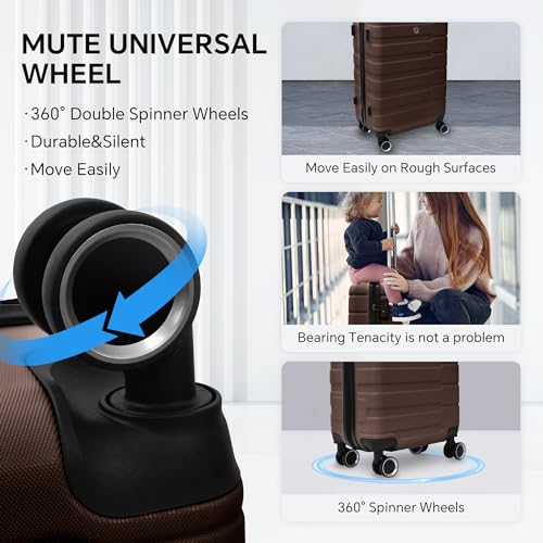 ILLUMINEW 4-Piece Luggage Sets with Durable Lightweight Carry-On Suitcases, Spinner Wheels, and TSA-Approved Lock Brown(12/20/24/28in)