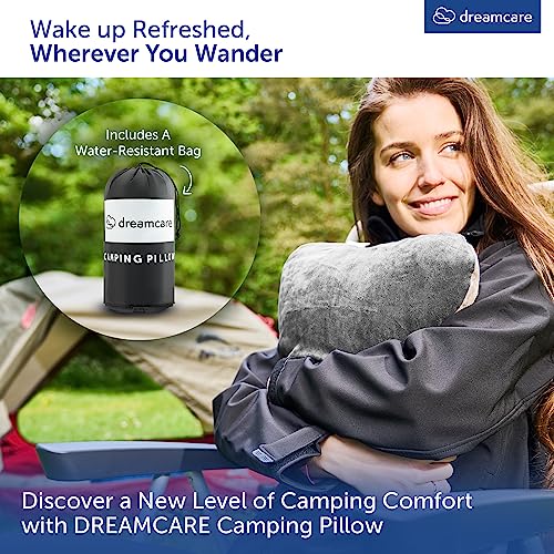 DREAMCARE Camping Pillow, Memory Foam Travel Pillow, Camping Accessories - Small Pillow Camping Essentials Camping Pillows for Sleeping, Backpacking Pillow, Travel Pillows for Sleeping (Small,Grey)