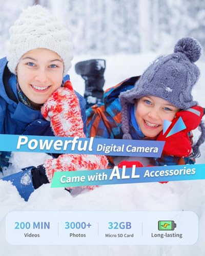 Digital Camera, Upgraded FHD 1080P Point and Shoot Kids Camera, with 32GB Card, 16X Zoom Time Stamp Anti Shake, Lanyard, Compact Portable Small, for Kid Starter Student Children Teen Girl Boy(White)