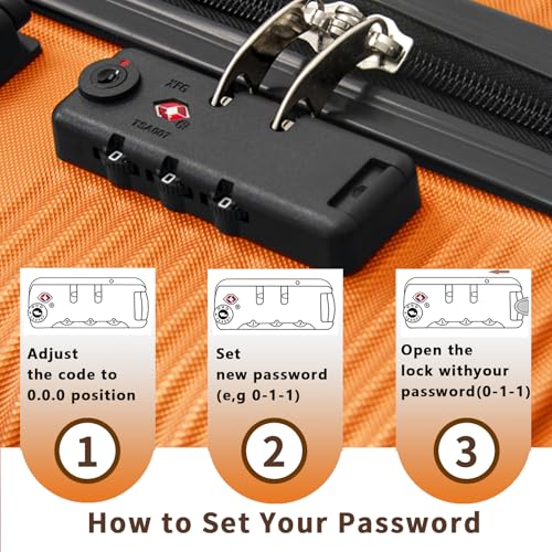ILLUMINEW 4-Piece Luggage Sets with Durable Lightweight Carry-On Suitcases, Spinner Wheels, and TSA-Approved Lock orange(12/20/24/28in)