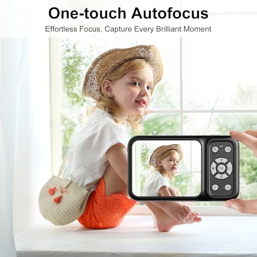 Digital Camera, 4K 64MP Dual Screens Camera, 18X Zoom, Point and Shoot Digital Camera with 64GB TF Card & 2 Batteries, Portable Rechargeable Small Camera for Kids Teens Adult, Black