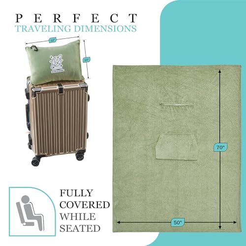 Commollis 2-in-1 Travel Blanket & Pillow for Airplane, Car, Train - Warm Compact Flight Blanket with Luggage Strap & Backpack Clip, Machine Washable, All-Season Use