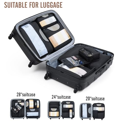 Veken 8 Set Packing Cubes for Travel Essentials, Suitcase Organizer Bags Set for Luggage, Road Trip Travel Accessories in 4 Sizes (Extra Large, Large, Medium, Small), Black