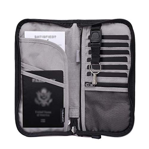 ZOPPEN Passport Holder Family RFID Passport Wallet, Passport Holder Women/Men, Travel Wallet Documents Organizer Zipper Case with Removable Wristlet Strap, Travel Essentials for Flying