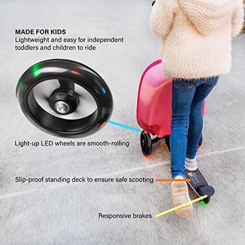 KIDDIETOTES 3D Hardshell Ride On Kids Scooter Suitcase - TSA Approved Carry On Scooter Luggage with LED Light Up Wheels