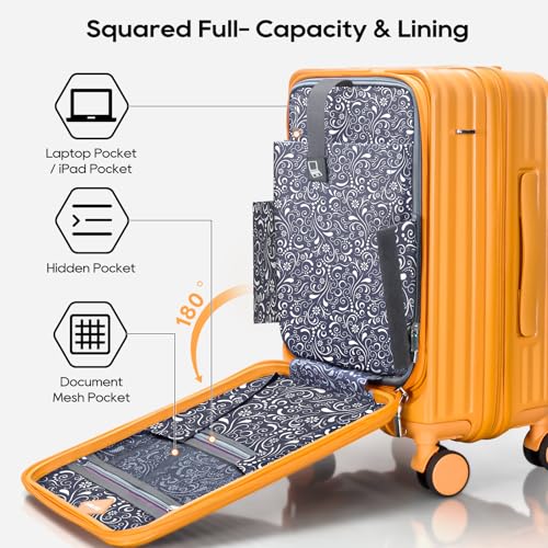Joyway Luggage Sets 5 Piece with Front Pocket, PC Hardside Expandable Carry on Suitcase with Spinner Wheels and TSA Lock, Orange