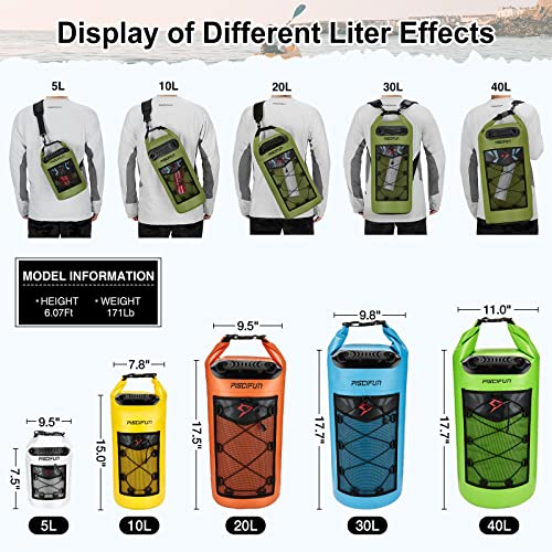 Piscifun Dry Bag, Waterproof Floating Backpack 5L/10L/20L/30L/40L with Waterproof Phone Case for Boating, Kayaking, Fishing