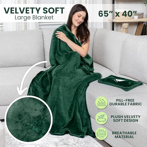 Resty Travel Blanket - Compact Airplane Blanket with Bag - Small and Lightweight Traveling Blanket & Pillow - Portable Blankets with Carabiner for Easy Transport - Plane Train Car (Forest Green)