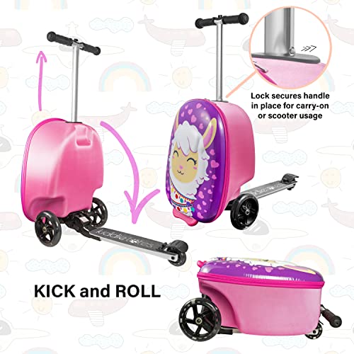 KIDDIETOTES 3D Hardshell Ride On Kids Scooter Suitcase - TSA Approved Carry On Scooter Luggage with LED Light Up Wheels