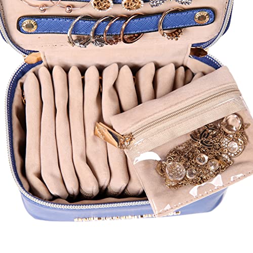 Angelina's Palace Jewelry Organizer Case Bridesmaid Gifts Travel Bag Vegan Leather Box for Necklace Earring Bracelet Ring(dark chambray)