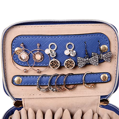 Angelina's Palace Jewelry Organizer Case Bridesmaid Gifts Travel Bag Vegan Leather Box for Necklace Earring Bracelet Ring(dark chambray)