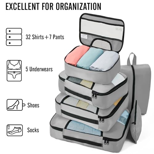 Veken 8 Set Packing Cubes for Travel, Suitcase Essentials Organizer Bags Set for Luggage, Road Trip Travel Accessories in 4 Sizes (Extra Large, Large, Medium, Small)
