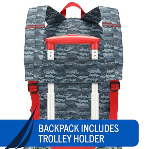 NAUTICA Kids Luggage - 18" Airline Approved Rolling Hardside Upright Carry-on Suitcase Set with Wheels (Shark Attack | 5pc Travel Set)