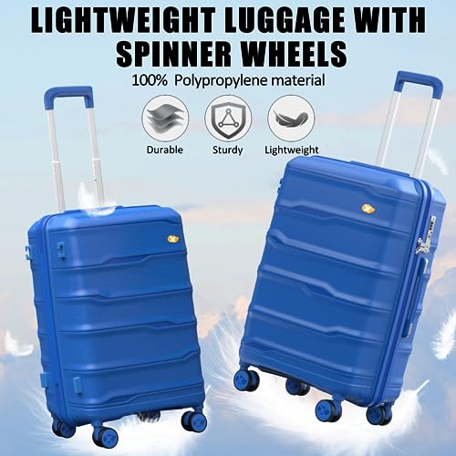 Carry On Luggage 22x14x9 Airline Approved, Hard Shell Suitcase with Spinner Wheels, PP Lightweight Luggages with TSA Lock, Carry-On Suitcases 20 Inch, Blue
