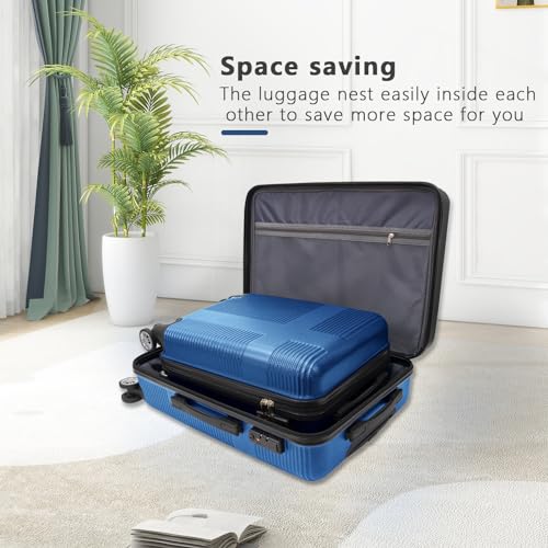 ILLUMINEW 2-Piece Luggage Sets with Durable Lightweight Carry-On Suitcases, Spinner Wheels, and TSA-Approved Lock Dark Blue (20/24)