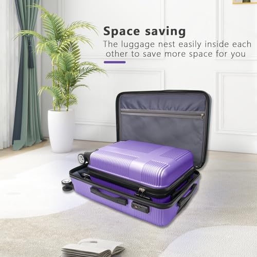 ILLUMINEW 2-Piece Luggage Sets with Durable Lightweight Carry-On Suitcases, Spinner Wheels, and TSA-Approved Lock purple(20/24)
