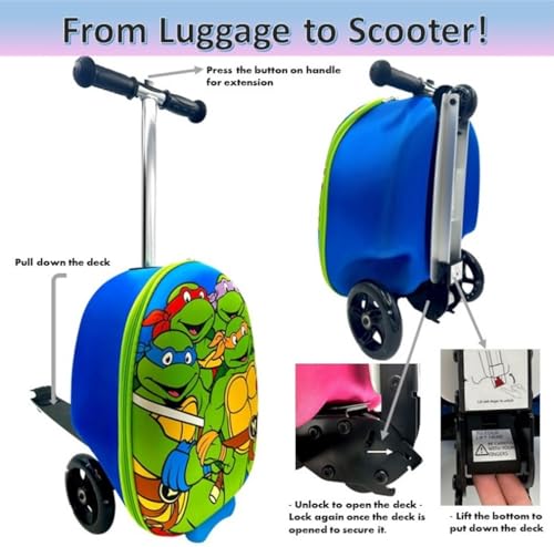 Fast Forward Kid’s Licensed 18" Ride-On Suitcase Scooter - Lightweight Carry-On Luggage Scooter with LED Light Up Wheels