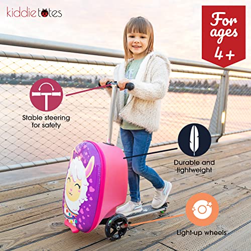 KIDDIETOTES 3D Hardshell Ride On Kids Scooter Suitcase - TSA Approved Carry On Scooter Luggage with LED Light Up Wheels