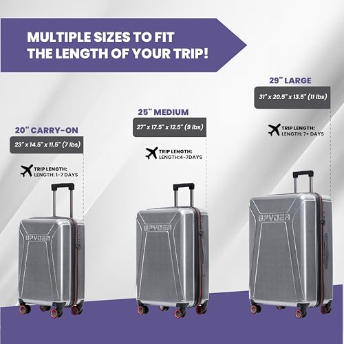 Spyder Traverse 29 Inch Expandable Hardside Upright Suitcase with 360° Spinner Wheels, TSA Approved Lock, Silver