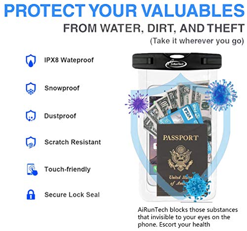 AiRunTech Waterproof Phone Pouch,Waterproof Phone Case with Lanyard Protector for iPhone 16 15 14 13 12 11 Pro Max,Waterproof Cellphone Bag Beach Cruise Ship Essentials Vacation Accessories