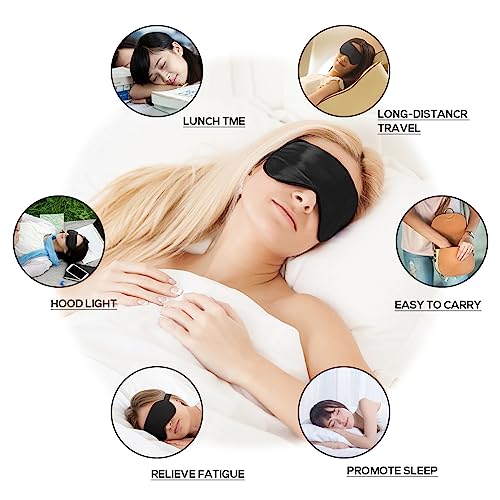 Silk Sleep Mask, Adjustable Soft Eye Cover for Comfortable Sleep & Naps, Pressure-Free, Machine Washable - Black