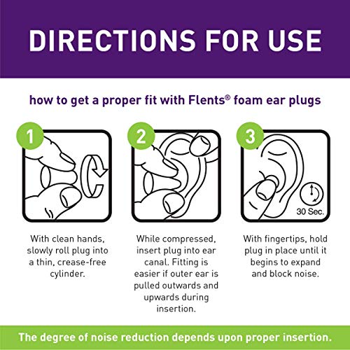 Flents Foam Ear Plugs, 10 Pair with Case for Sleeping, Snoring, Loud Noise, Traveling, Concerts, Construction, & Studying, NRR 33, Purple, Made in the USA,10 Count (Pack of 1)