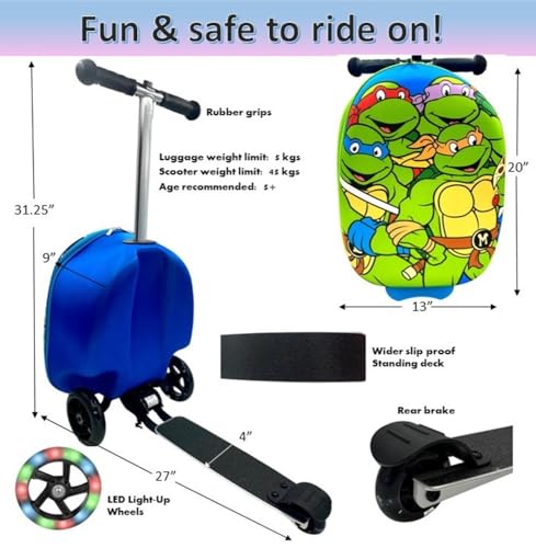 Fast Forward Kid’s Licensed 18" Ride-On Suitcase Scooter - Lightweight Carry-On Luggage Scooter with LED Light Up Wheels