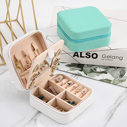 Small Travel Jewelry Box With Mirror, Portable Jewelry organizer Display Storage Box for Earrings Rings Necklaces, Jewelry ase for female Girls white 1pc