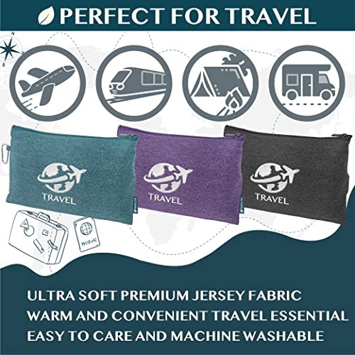 PAVILIA Travel Blanket Airplane Compact with Bag, Small Travel Pillow Blanket Long Flights, Lightweight Plane Blanket with Luggage Strap, Camping Blanket for Traveler Essentials, Teal Blue, 65x40