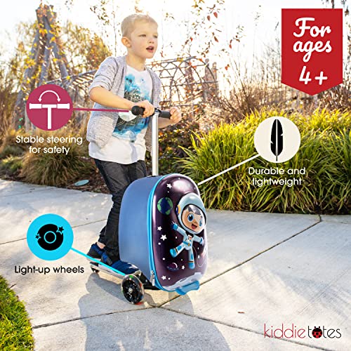 KIDDIETOTES 3-D Hardshell Luggage Scooter for Kids - Lightweight Rideable Luggage for kids - Fits in Overhead Bins - LED Light Up Wheels