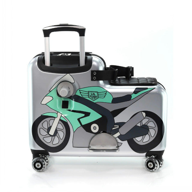 Younglingz Lil Flyer 20" kid ride on suitcase child stroller spinner luggage (Pink Motorcycle)
