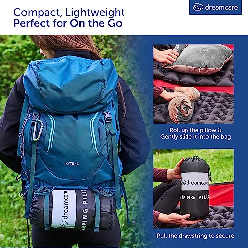 DREAMCARE Camping Pillow, Memory Foam Travel Pillow, Camping Accessories - Small Pillow Camping Essentials Camping Pillows for Sleeping, Backpacking Pillow, Travel Pillows for Sleeping (Small,Grey)