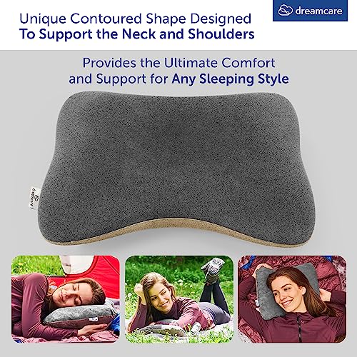 DREAMCARE Camping Pillow, Memory Foam Travel Pillow, Camping Accessories - Small Pillow Camping Essentials Camping Pillows for Sleeping, Backpacking Pillow, Travel Pillows for Sleeping (Small,Grey)