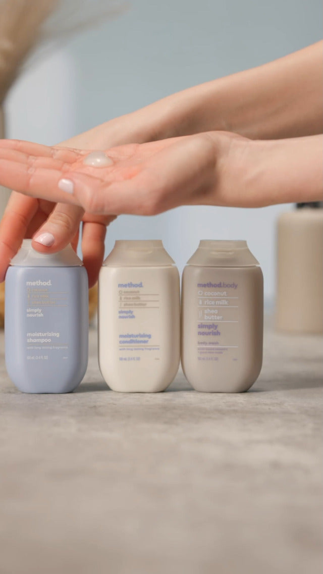 Method Body Wash and Hair Care Gift Set, Simply Nourish, 3.4 oz Travel Size Bottles