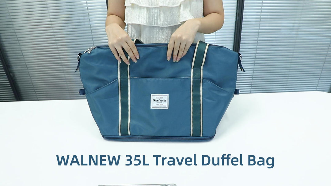 WALNEW Travel Duffel Bag, Weekender Overnight Carry On Bag Women Men, Foldable Waterproof Gym Luggage with Metal Buckle Strap