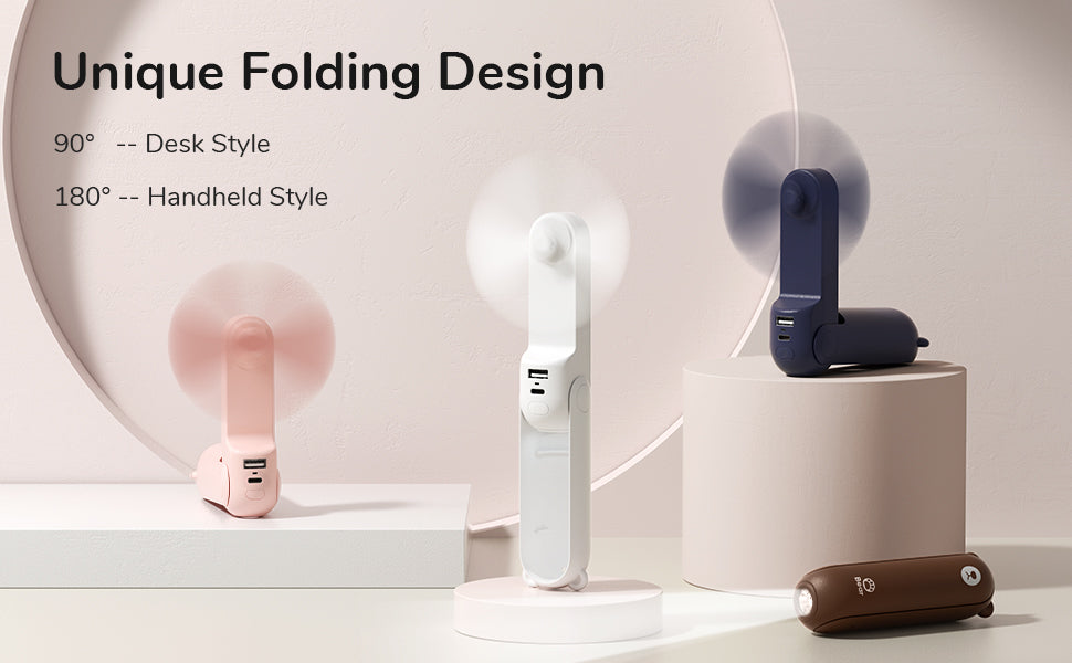JISULIFE Handheld Mini Fan, 3 IN 1 USB Rechargeable Portable Fan [12-19 Working Hours] with Power Bank, Flashlight, Pocket Design for Travel/Summer/Concerts/Lash, Gifts for Women (Pink)