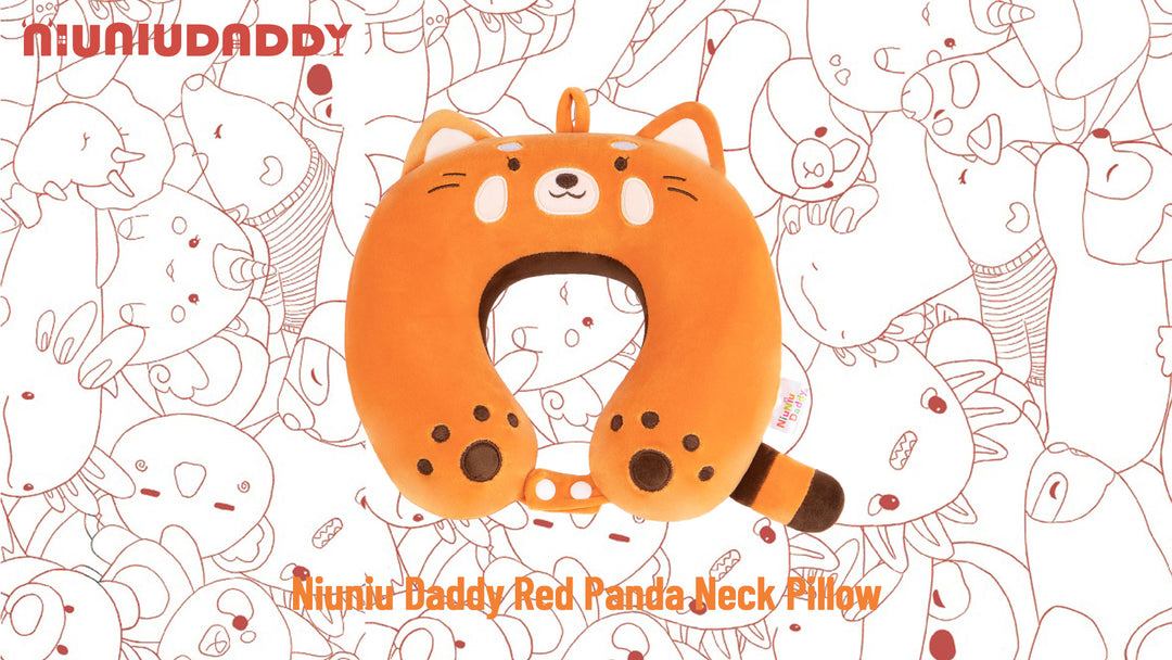 Niuniu Daddy Red Panda Kids Neck Travel Pillow for Traveling, Portable Memory Foam Neck Supportive Cervical Pillow for Long Flights Airplane, Car Headrest Sleeping for 3-8 Y/O Boys Girls Toddler