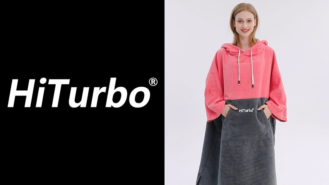 Hiturbo Changing Robe, Absorbent Quick Dry Surf Poncho, 3/4 Sleeve Microfiber Hooded Towel for Beach Swimming Surfing Bathing