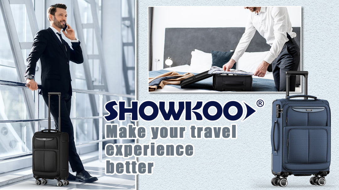 SHOWKOO Luggage Sets 3 Piece Softside Expandable Lightweight Durable Suitcase Sets Double Spinner Wheels TSA Lock Blue (20in/24in/28in)