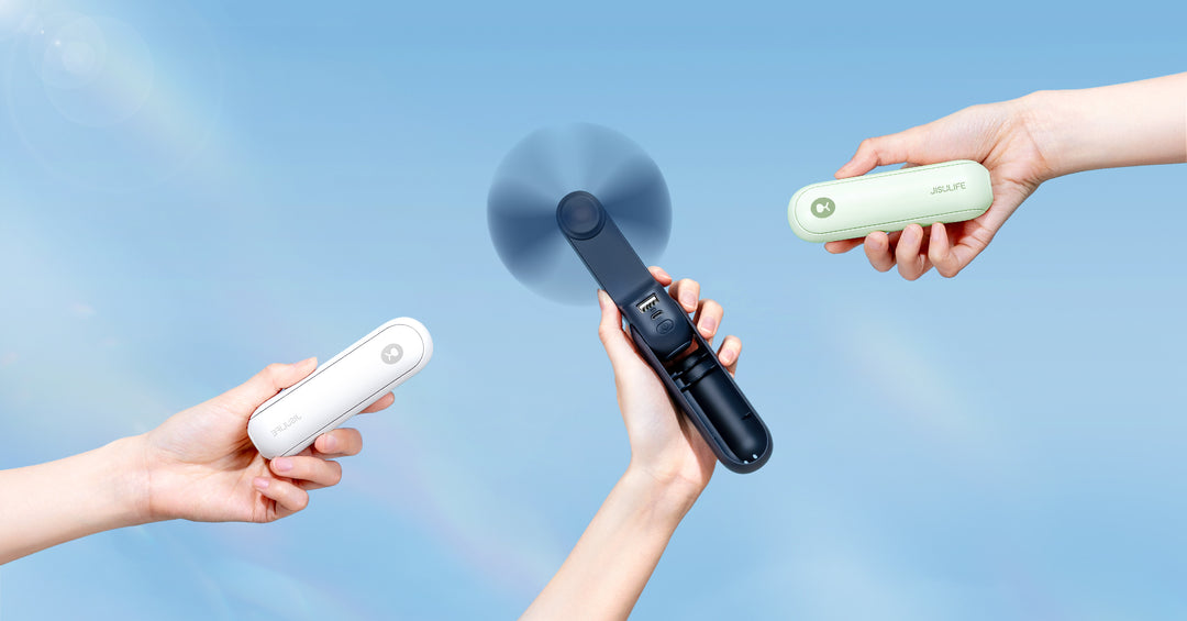 JISULIFE Portable Handheld Fan, Mini 3 In 1 with Rechargeable Battery, Personal Pocket Fan for Travel, Outdoor, USB Power Bank, Flashlight, Essential Ideal Gifts for Men/Women/Family/Friends - Blue