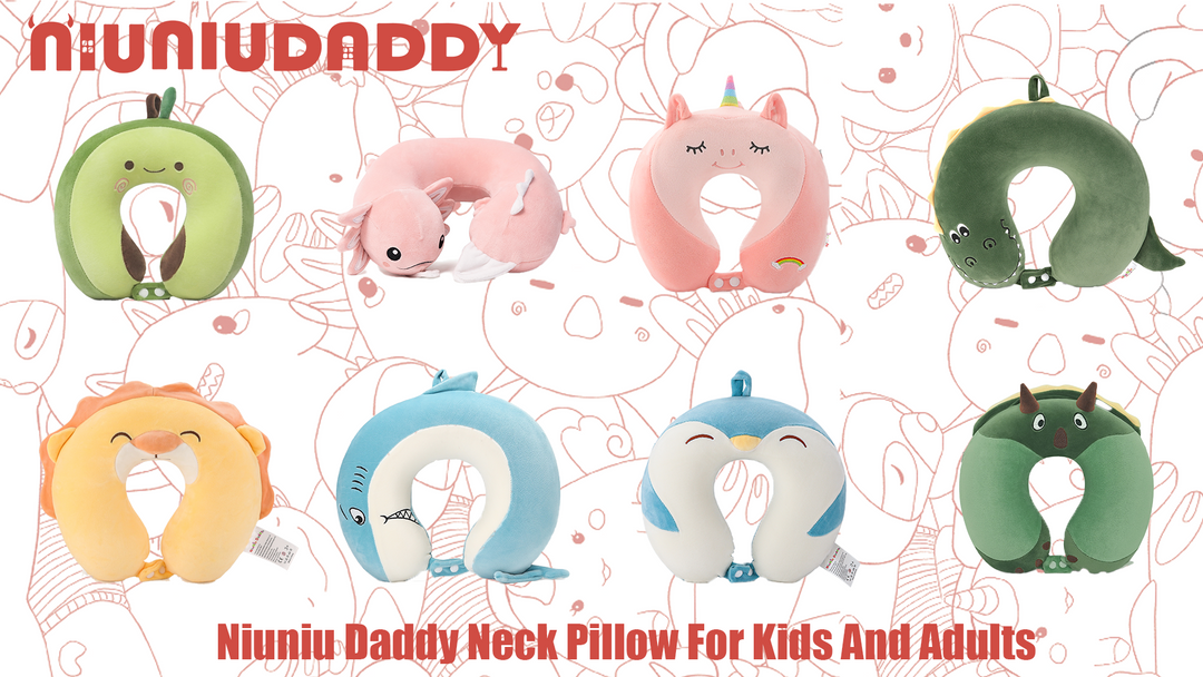 Niuniu Daddy Neck Pillow for Traveling, Pure Memory Foam Travel Neck Support Pillows for Airplane, Car Headrest Sleep - Age 8+ Children Kids Including Adults - Unicorn Travel Pillow