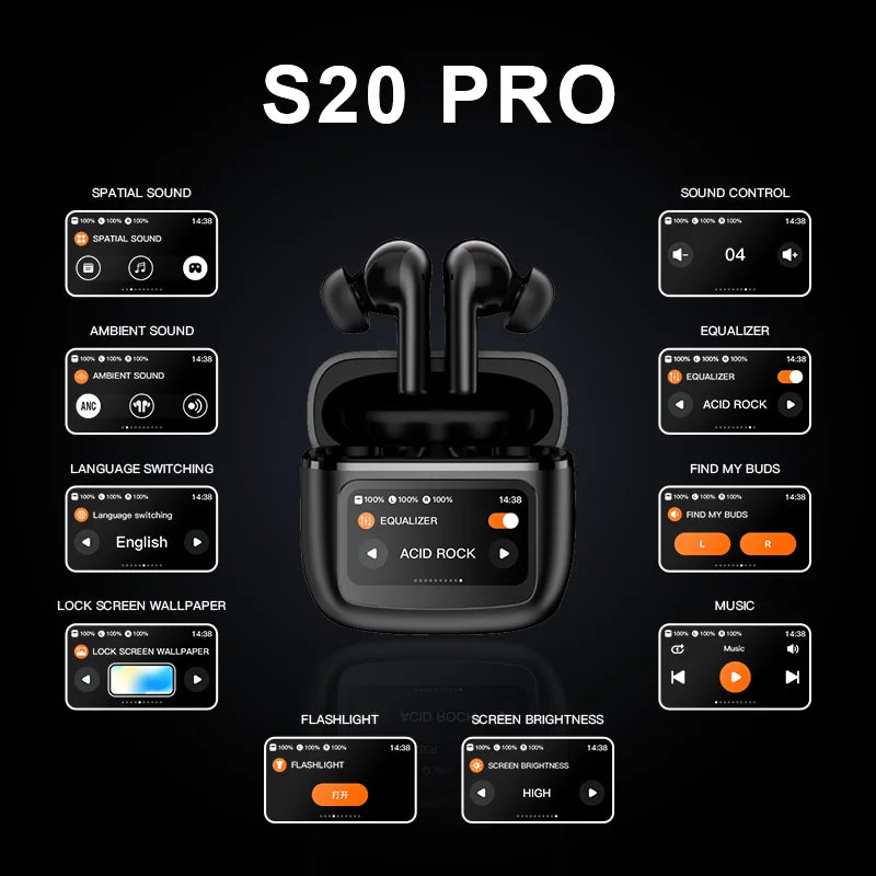 Beatfade S20 Pro Touch Screen ANC Wireless Earphones TWS Noise Cancelling Earbud Bluetoth 5.3 Support APP Long Battery life HiFi