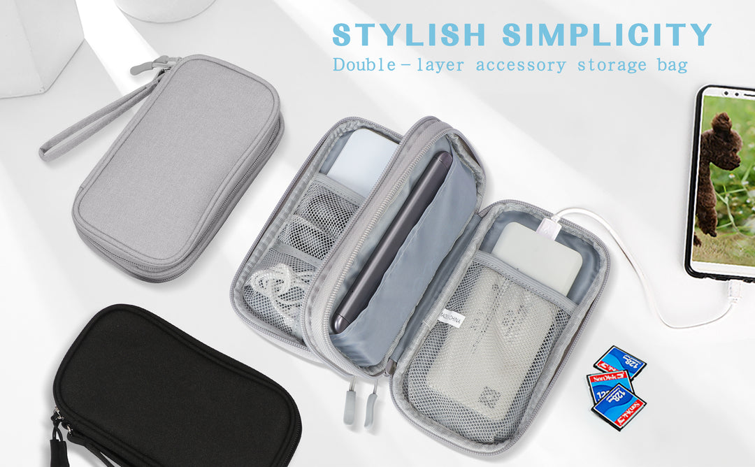 FYY Electronic Organizer, Travel Bag, Pouch, Carry Case Portable Waterproof Double Layers for Cable, Cord, Charger, Phone, Earphone Pink