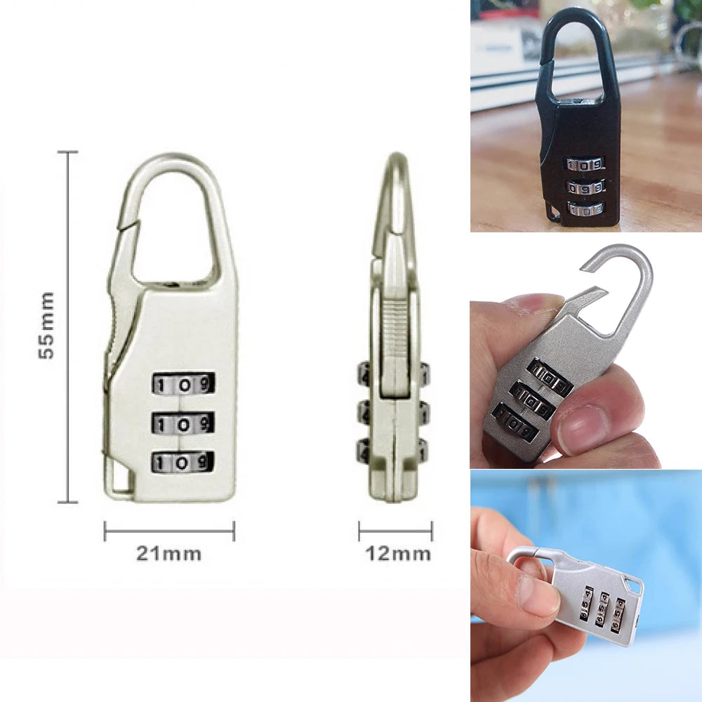 Mini Travel Padlock Aluminum Alloy Luggage Locks Resettable 3 Combination Digit Code Number Combination Suitcase Password Lock