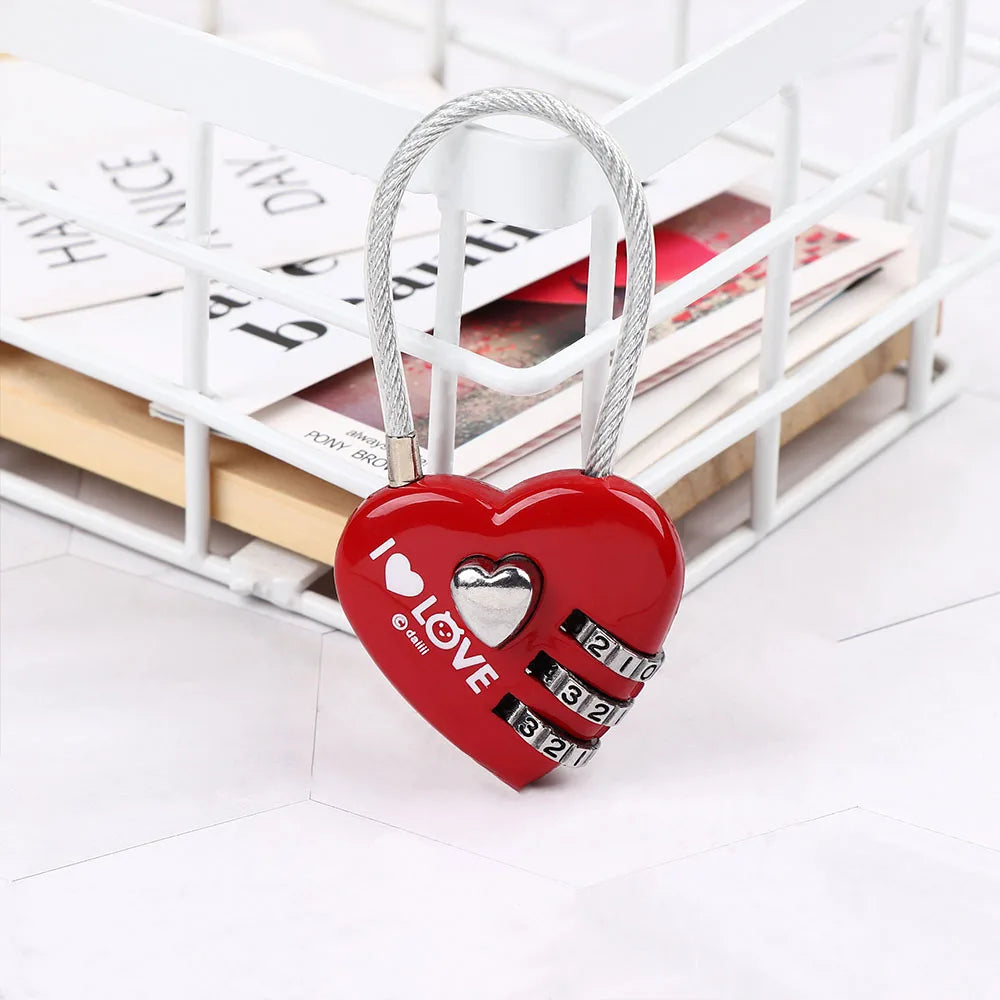 1pcs Mini Heart Shaped Padlock 3 Digits Password Love Lock Travel Luggage Padlock