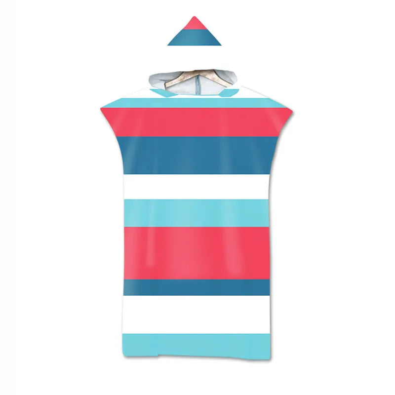 Adult Kids Microfiber Striped Pattern Diving Suit Changing Robes Beach Poncho Towel Hooded Bathrobe Quick Dry Surf Cloak